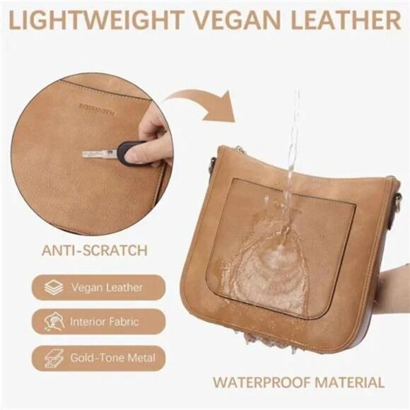 Crossbody Bags Trendy Vegan Leather Camel - Picture 6 of 7